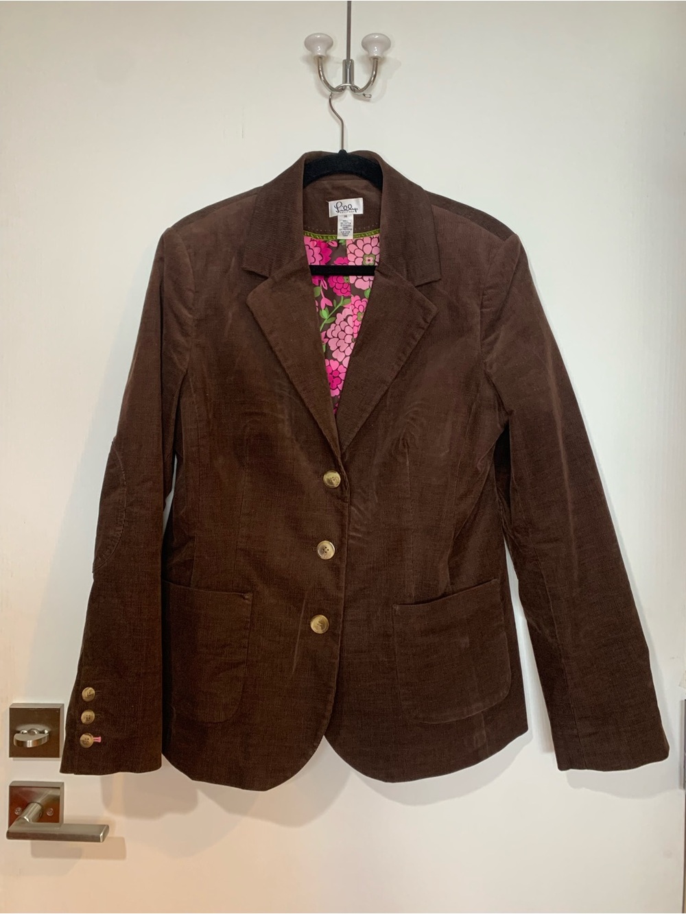 Lilly Pulitzer 14 Corduroy Brown Women's Lined Elbow Patch Tailored Blazer
